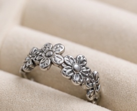 Bloemenring zilver